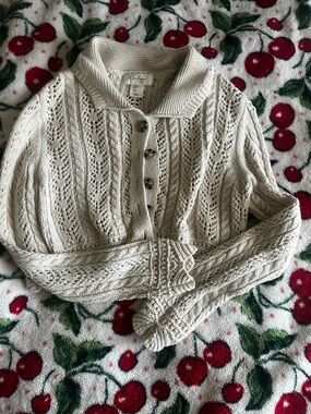 Jessica Simpson Cream Cable Knit Button-Front Cardigan